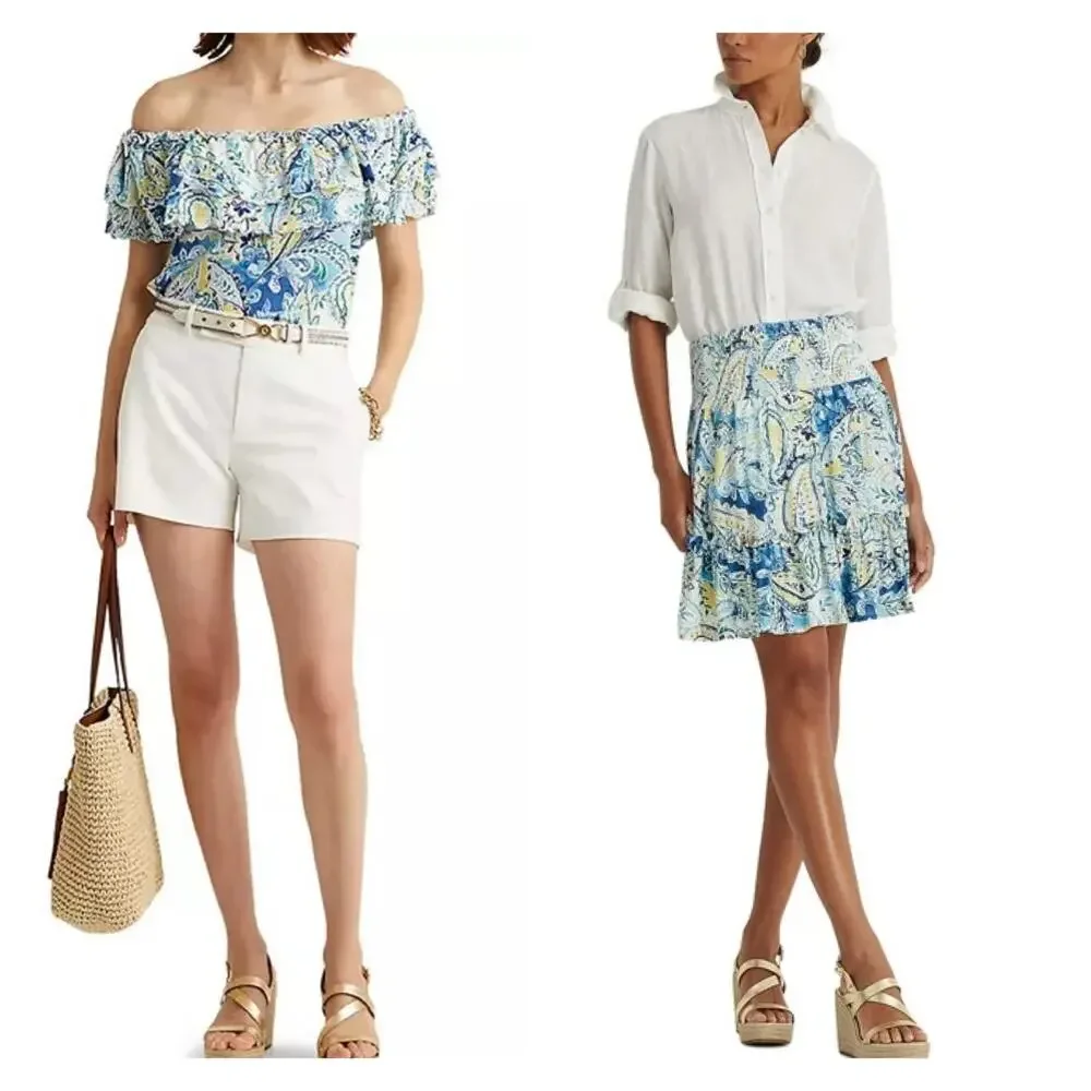 Lauren Ralph Lauren Paisley Print Ruffle Off Shoulder Top Siz S Small Multicolor - Picture 10 of 10